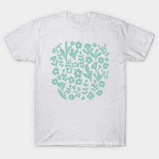 Folk ditsy flowers in teal T-Shirt